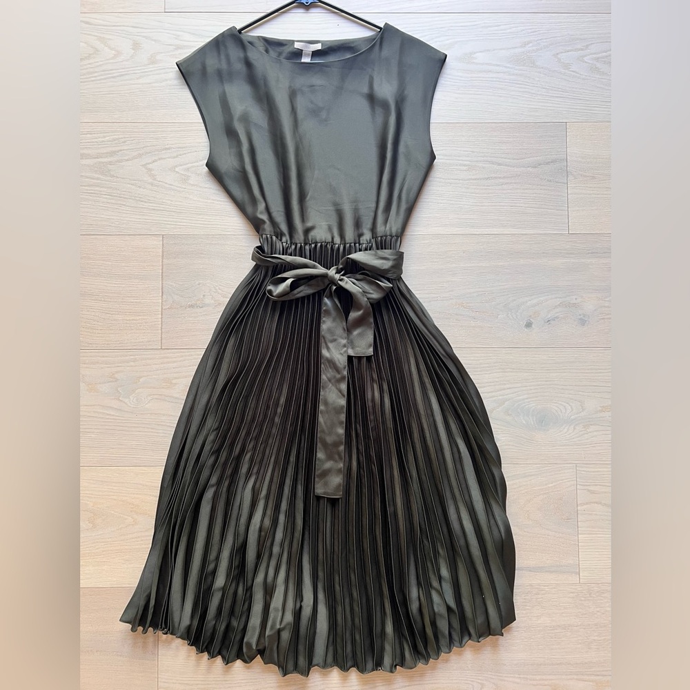H&M Olive Green Satin Midi Dress